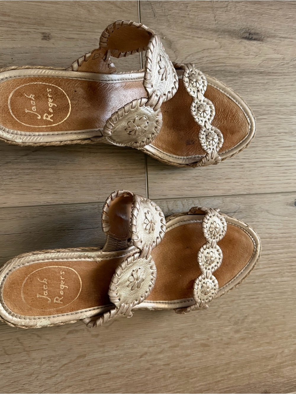 Jack Rogers Women's Metallic Gold Leather Slide Sandals